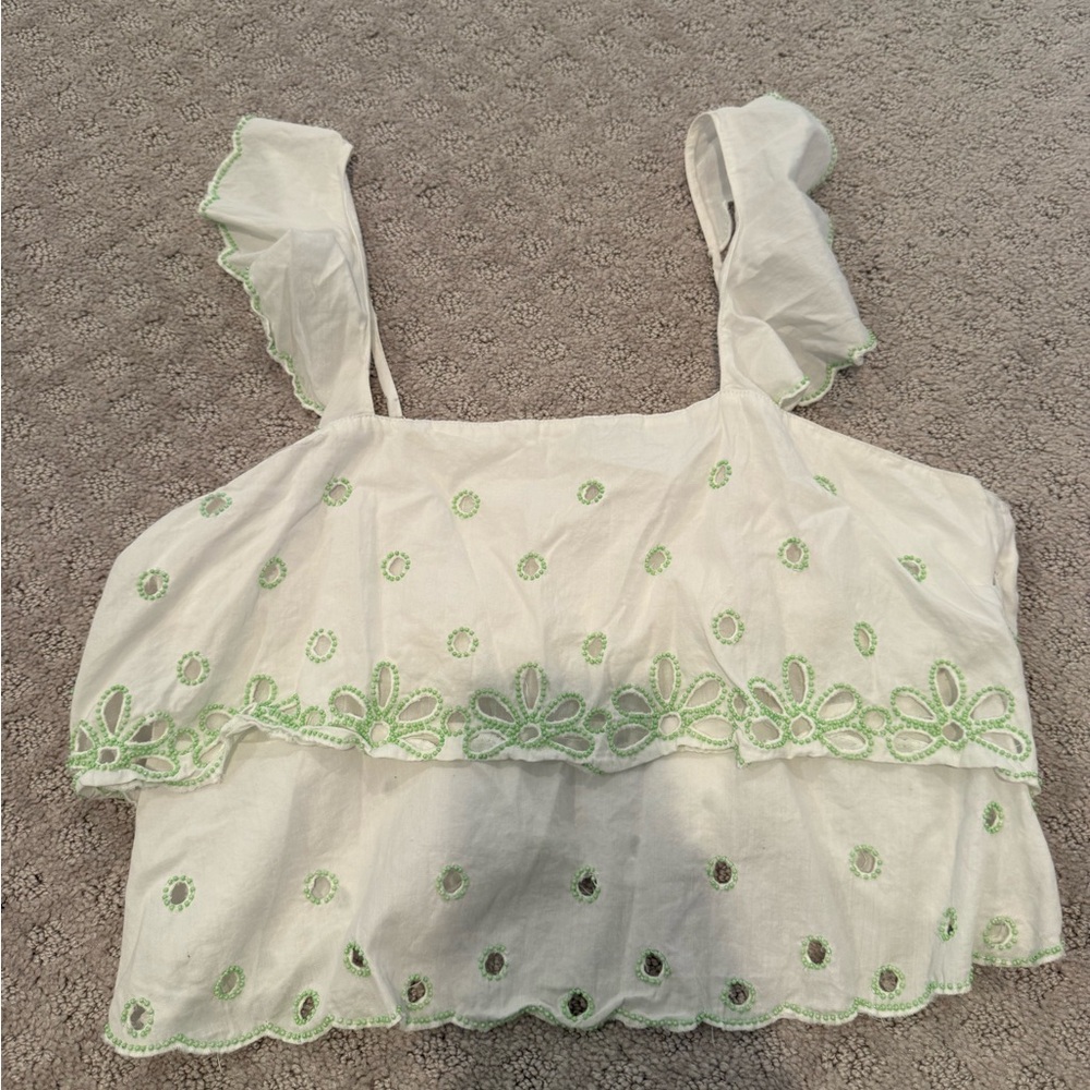 Urban Outfitters White and Green Floral Crop Top